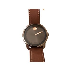 MOVADO Unisex 42.5mm Gunmetal Gray Rose Gold Analog LTHR strap watch…